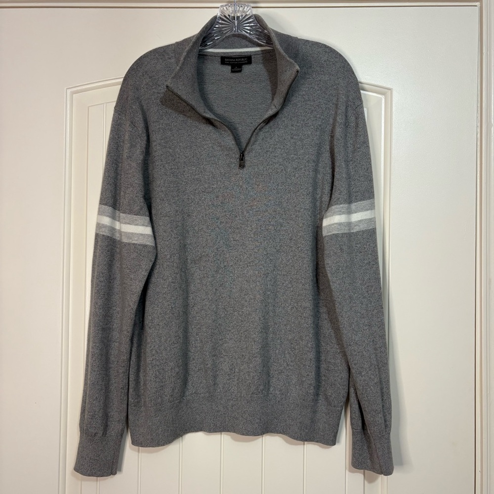 BANANA REPUBLIC Men Lg Pima Cotton Cashmere Blend Grey  1/4 Zip Sweater Normcore - Picture 3 of 6
